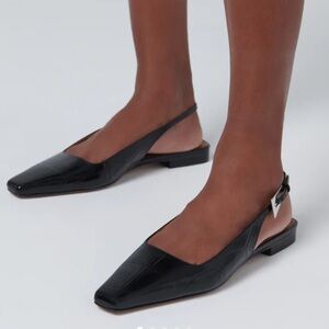 Paris Texas Bettina Slingback Flats, Black Croc Leather EU 38 / US 7.5. Like New